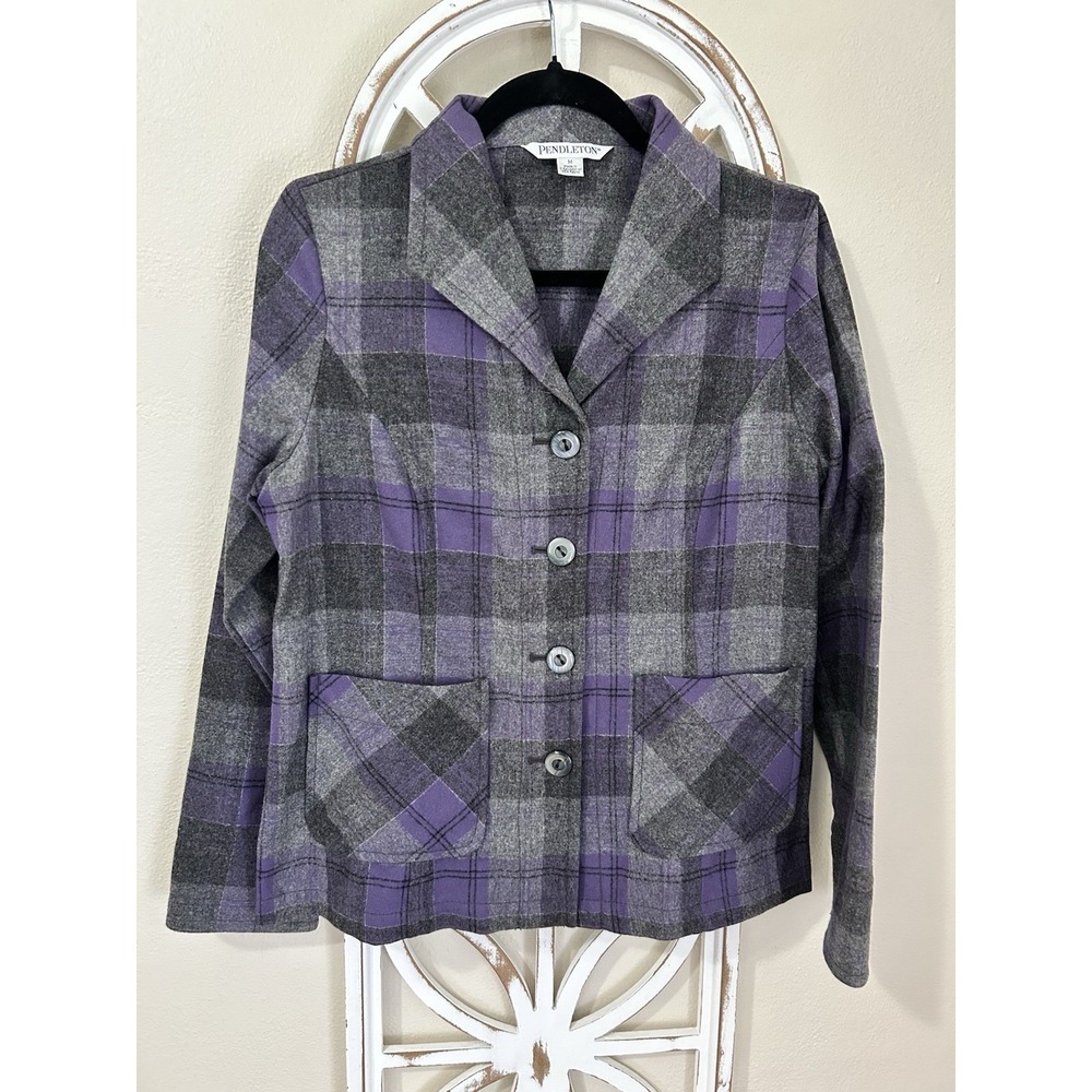 Pendleton Heritage Women's 49er Jacket Purple Gray Plaid Wool Blazer Medium